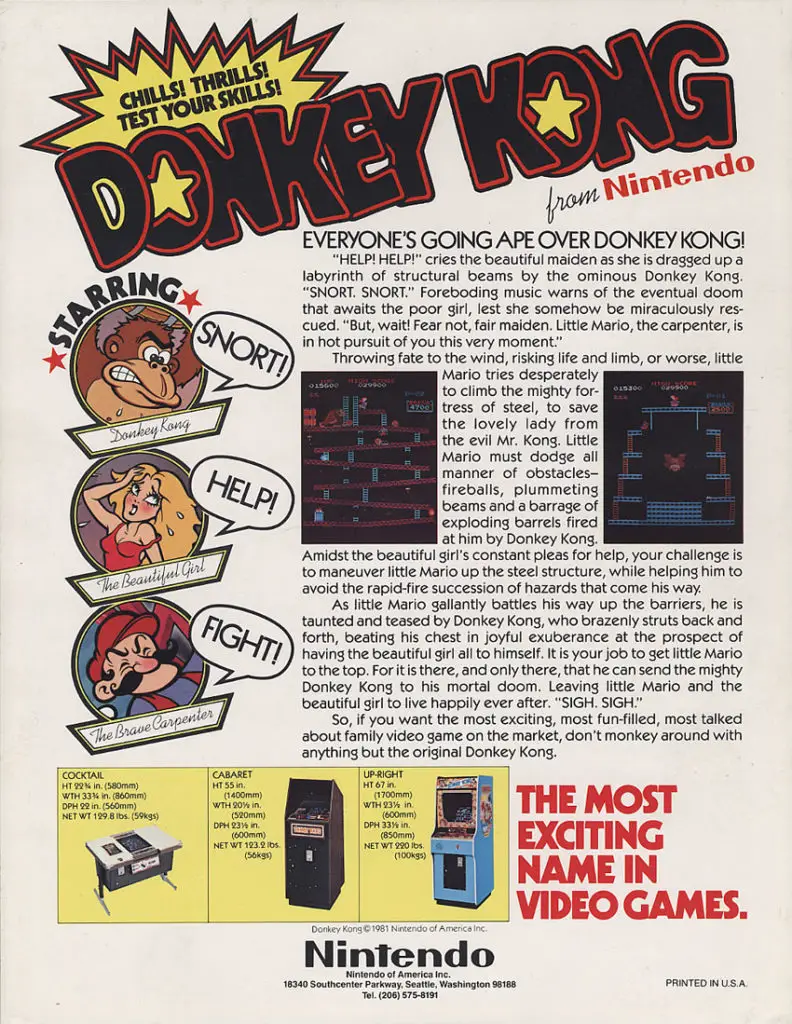 Nintendo Donkey Kong arcade flyer