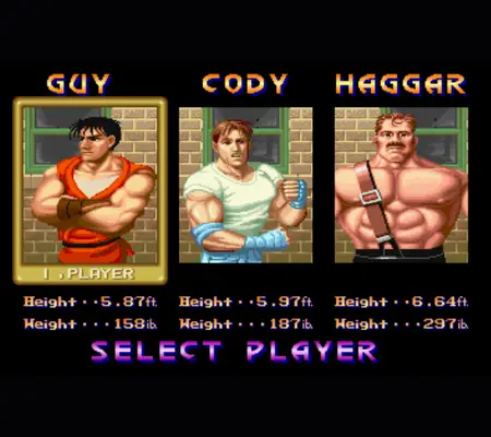 Final Fight Arcade player select screen