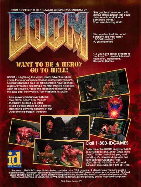 Doom  was first released in 1993 by id Software