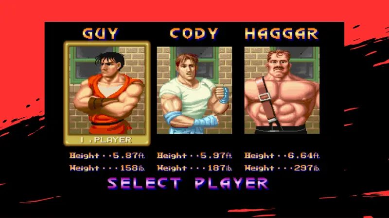 Final Fight Arcade Video Game Character Select Screen