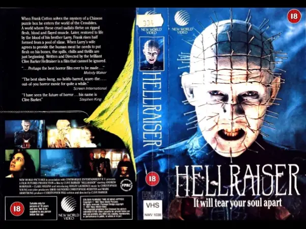 Pinhead features on the Hellraiser VHS cover